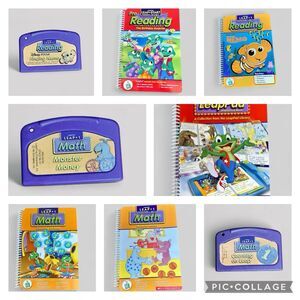 Lot LeapFrog Leap Pad 1 Start Books Cartridges Learning Educational Reading Math